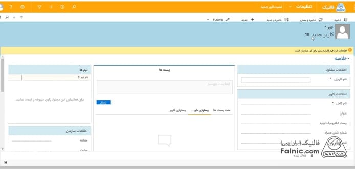 واردکردن اطلاعات کاربر جدید در مایکروسافت crm
