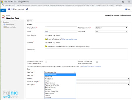 انواع فیلدها در Dynamics CRM انواع فیلدها در Dynamics CRM